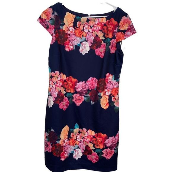 Vince Camuto Dress Women's Navy Floral Cap Sleeve  Knee Length Sz 12 - Picture 1 of 7